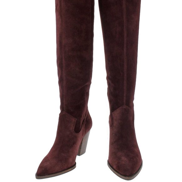 Burgundy Azoola Leather Pointed Toe Knee Boots - Picture 2 of 5